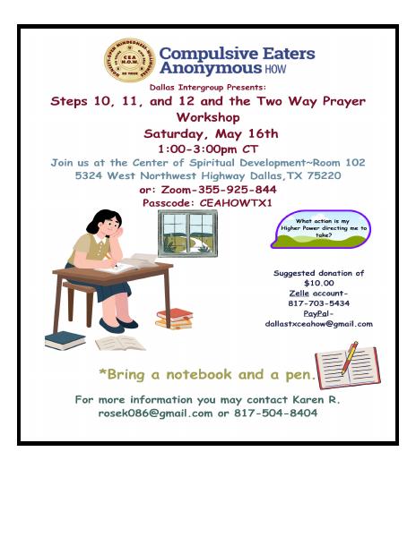 Steps 10, 11 & 12 and the Two-Way Prayer Workshop flyer